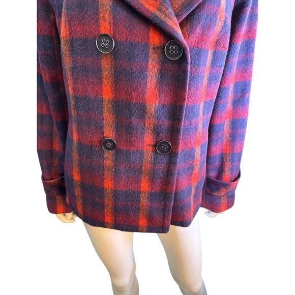 Tribal Plaid Wool Blend Jacket Button Up Lined Purple Orange Fall Size XL EUC - Picture 2 of 8